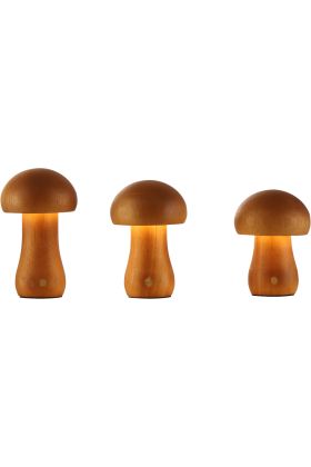 Batterijlamp Mushroom hout 3 stuks