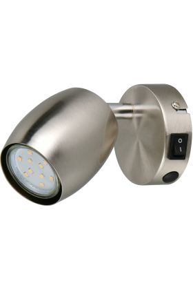 Reality Nancy staalkleurig wandspotje van 9,5 cm hoog met GU10 lamp, kiepschakelaar en mogelijkheid voor kabeldoorvoer