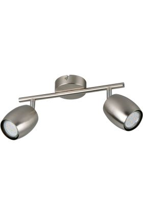 Reality Nancy staalkleurig plafondspot van 27,5 cm lang met twee metalen spotjes met GU10 lamp