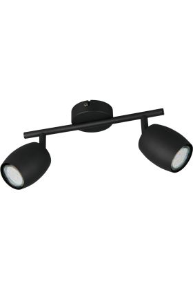 Reality Nancy zwarte plafondspot van 27,5 cm lang met twee metalen spotjes met GU10 lamp