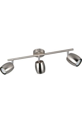 Reality Nancy staalkleurig plafondspot van 47,5 cm lang met drie metalen spotjes met GU10 lamp