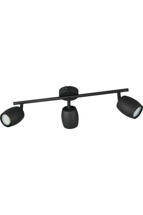 Reality Nancy zwarte plafondspot van 47,5 cm lang met drie metalen spotjes met GU10 lamp