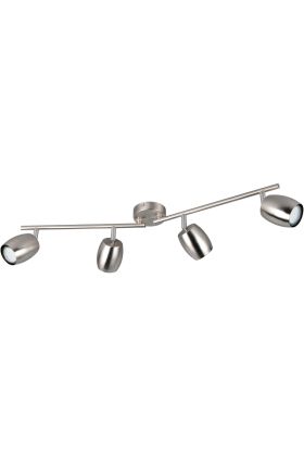 Reality Nancy staalkleurige plafondspot van 70,5 cm lang met twee daaibare stangen met beide twee metalen spotjes met GU10 lamp