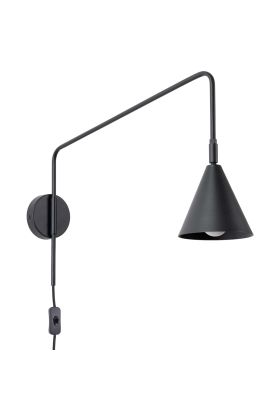 Sollux Nox zwarte wandlamp met een uitval van 61 cm met een kantelbare spot met E14 fitting en snoer van 185 cm met schakelaar en stekker
