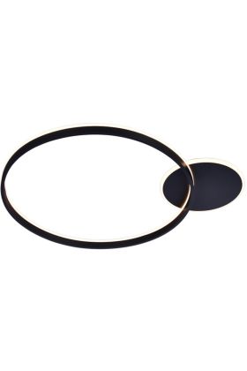 Freelight Orlo zwarte plafondlamp met led ring rond de plafondplaat met een diameter van 26cm en een LED ring van 60cm in diameter voor indirect licht via het plafond