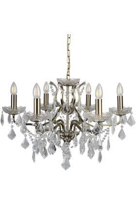 Searchlight Paris 8736-6AB antiek bronzen kroonluchter met kristal