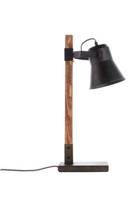 Brilliant Plow 82149/46 tafellamp van burned steel met houten staander en grote metalen spot