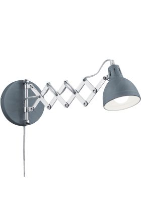 Reality Scissor wandlamp met scharnierende chromen arm van 53cm en betonkleurig metalen kapje met E27 peertje