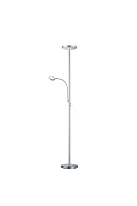 Trio Ackbar staalkleurige uplighter van 182,5 cm hoog met leeslamp en kantelbare uplighter