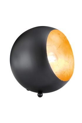 Trio Billy R50101032 zwart bolvormig tafellampje van metaal met opening aan de zijkant en goudkleurige binnenzijde