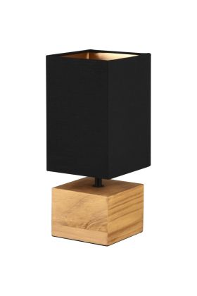 Trio Woody R50171080 tafellamp met vierkante houten voet en rechthoekig zwarte lampenkap van textiel