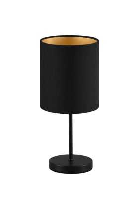 Trio Jerry R50491080 tafellampje met zwarte lampvoet en zwart cilindervormig lampenkapje van textiel