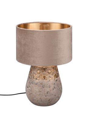 Trio Kiran R51231061 tafellamp met voet van grijs met goudkleurig keramiek en fluwelen kap met goudkleurige binnenzijde