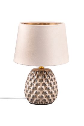 Trio Ariana R51531044 pastel roze tafellampje met voet van keramiek en kap van fluweel met goudkleurige binnenzijde