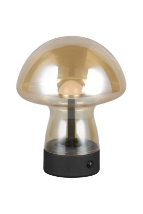 Reality Dooley R54981113 amber glazen oplaadbare tafellamp in paddenstoel vorm op batterijen
