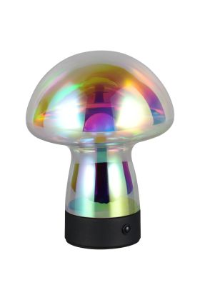 Reality Dooley R54981153 iriserend glazen oplaadbare tafellamp in paddenstoel vorm op batterijen