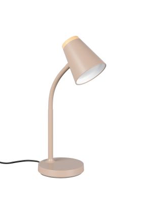 Reality Pongo R55831143 warm beige kunststof tafellamp met houtkleurige achterzijde van de kap