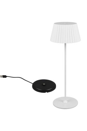 Reality Suarez R57706131 wit oplaadbare tafellamp met geribbelde metalen kap en zwart dockingstation