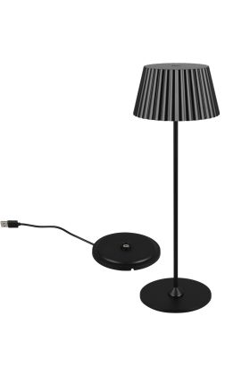 Reality Suarez R57706132 zwart oplaadbare tafellamp met geribbelde metalen kap en zwart dockingstation
