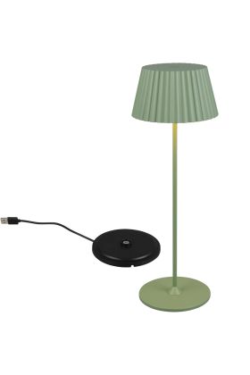 Reality Suarez R57706149 groen oplaadbare tafellamp met geribbelde metalen kap en zwart dockingstation