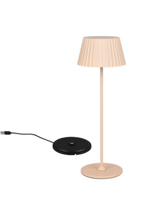 Reality Suarez R57706166 zandkleurige oplaadbare tafellamp met geribbelde metalen kap en zwart dockingstation