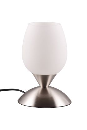 Trio Cup R59441007 mat staal kleurig tafellampje in bekervorm met wit glazen beker