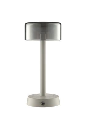 Brilliant Erik wit glazen oplaadbare tafellamp in paddenstoelvorm van 22,2 cm hoog en 16 cm in diameter