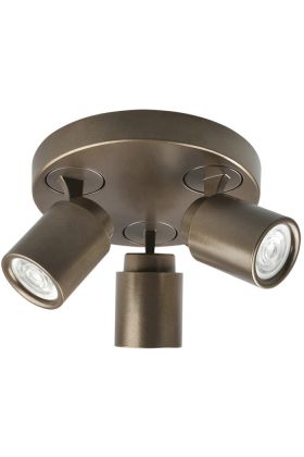 Freelight Razza goud-brons kleurige plafondspot met een diameter van 21cm en drie draai en kantelbare spotjes voor GU10 LED