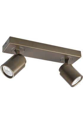 Freelight Razza goud-brons kleurige plafondspot met een rechthoekige balk van 32cm en twee draai en kantelbare spotjes voor GU10 LED