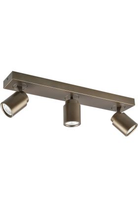 Freelight Razza goud-brons kleurige plafondspot met een rechthoekige balk van 54cm en drie draai en kantelbare spotjes voor GU10 LED
