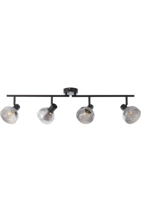 Brilliant Reflekt 82732/06 zwarte plafondspot met twee buizen met elk twee spots met kappen van rookglas