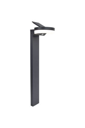 Lutec Runda antraciet grijze sokkellamp van 74 cm hoog met schijfvormige lantaarn met kantelbaar zonnepaneel bovenop 