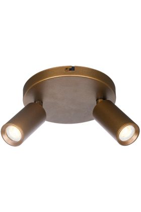 Freelight Scolo brons-goudkleurige spot met een ronde plafondplaat van 15cm en twee spotjes met GU10 35mm lamp