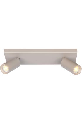 Freelight Scolo creme kleurige plafondspot met een rechthoekige plafondplaat van 28cm lang en twee spotjes met GU10 35mm lamp