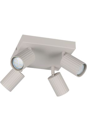 Trio Soka 867730476 warmgrijze plafondspot met vier geribbelde cilindervormige spots van metaal met een GU10 lamp