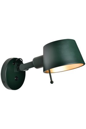 Freelight Sovrano groene wandspot met een uitval van 32,5cm, een ronde kap voor een E27 fitting en schakelaar op het wandplaatje