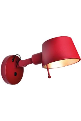 Freelight Sovrano rode wandspot met een uitval van 32,5cm, een ronde kap voor een E27 fitting en schakelaar op het wandplaatje