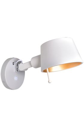 Freelight Sovrano witte wandspot met een uitval van 32,5cm, een ronde kap voor een E27 fitting en schakelaar op het wandplaatje
