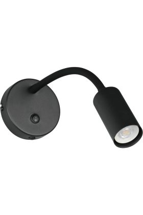 Reality Taryn zwarte wandspot met kiepschakelaar en 35,5 cm lange flexibele arm met 35mm GU10 lampje