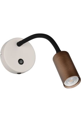 Reality Taryn warm grijze met koffiebruine wandspot met kiepschakelaar en 35,5 cm lange zwarte flexibele arm met 35mm GU10 lampje