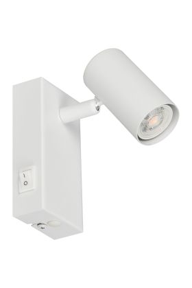 Reality Taryn compacte witte wandspot met schakelaar van 12cm hoog met een 35mm GU10 lampje