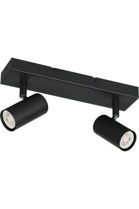 Reality Taryn compacte zwarte plafondspot met plafondbalk van 26cm en twee 35mm GU10 spotjes