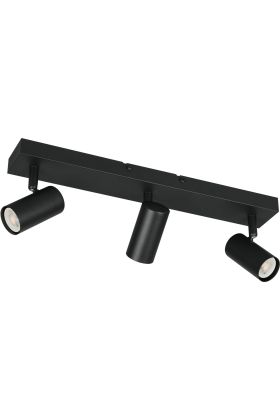Reality Taryn compacte zwarte plafondspot met plafondbalk van 44,5cm en drie 35mm GU10 spotjes