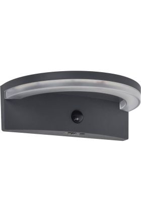 Lutec Vyzor antraciet grijze wandlamp van 19,2 cm breed met zonnepaneel bovenop en halfrond LED rand