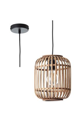 Brilliant Woodrow 93777/20 zwarte hanglamp met kap van naturel bamboe