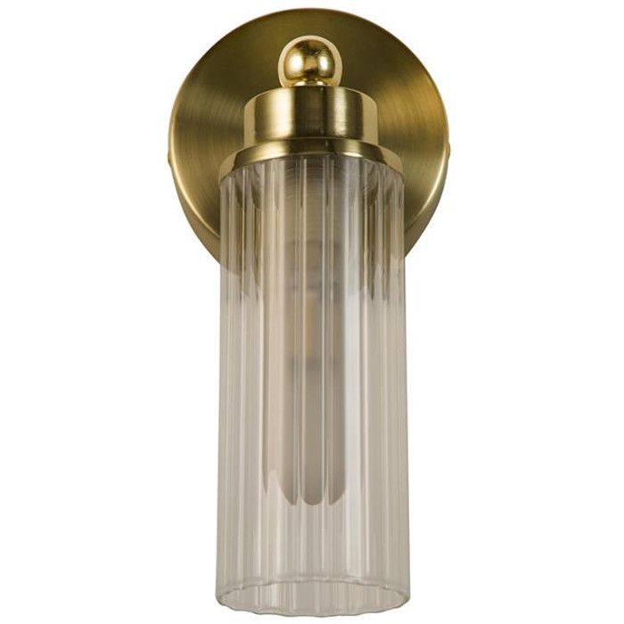 Badkamer wandlamp met geribbeld glas messing kleur