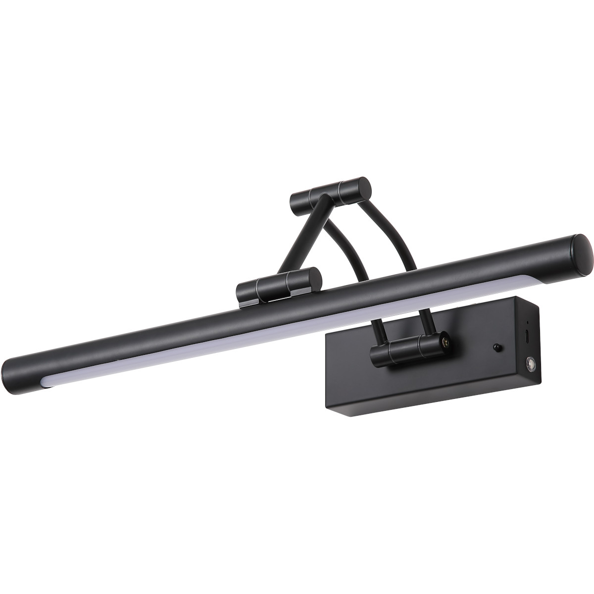 Zwarte oplaadbare schilderijlamp op batterijen met zwenkbare arm en touch schakelaar voor de lichtkleur